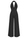 1970er Tief-V-Ausschnitt Solide Super Weitbein Jumpsuit