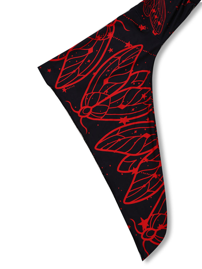 1980er Gothic Hexe Fledermausärmel Kleid Mit Kapuze