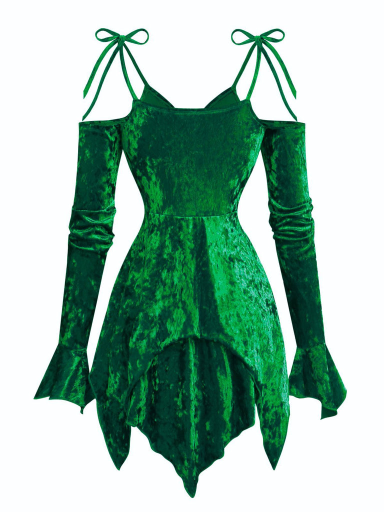 1960er Samt Fledermausärmel Irregulär Saum Kleid