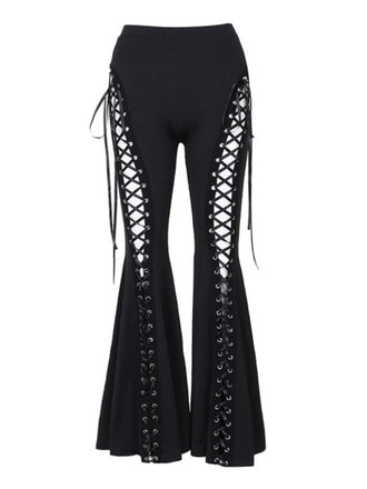 [Vorverkauf] Schwarz 1980er Punk Kordelzug Geschnürt Bootcut Hose