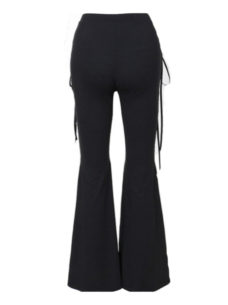 [Vorverkauf] Schwarz 1980er Punk Kordelzug Geschnürt Bootcut Hose