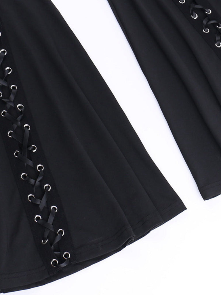 [Vorverkauf] Schwarz 1980er Punk Kordelzug Geschnürt Bootcut Hose