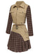 2PCS Khaki 1960er Plaid Patchwork Jacke & Plissiertes Rock