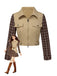 Khaki 1960er Revers Tartan Plaids Reißverschluss Jacke