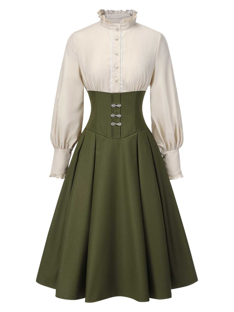 1950er Viktorianisch Bogen Tie Rüschen Langarm Kleid