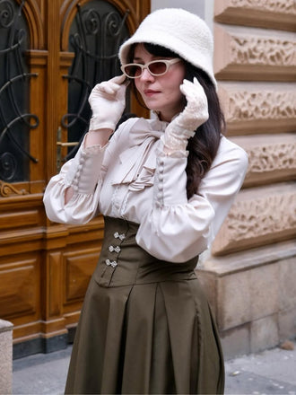 1950er Viktorianisch Bogen Tie Rüschen Langarm Kleid