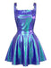 Blau 1970er Metallisch Holographic Suspender Kleid