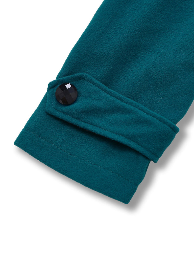 Blau 1930er Solide Kunstwolle Kapuze Mantel