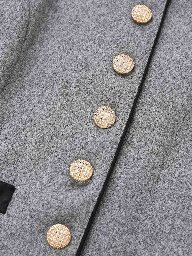 Grau 1940er Kunstwolle Stehkragen Tasten Jacke