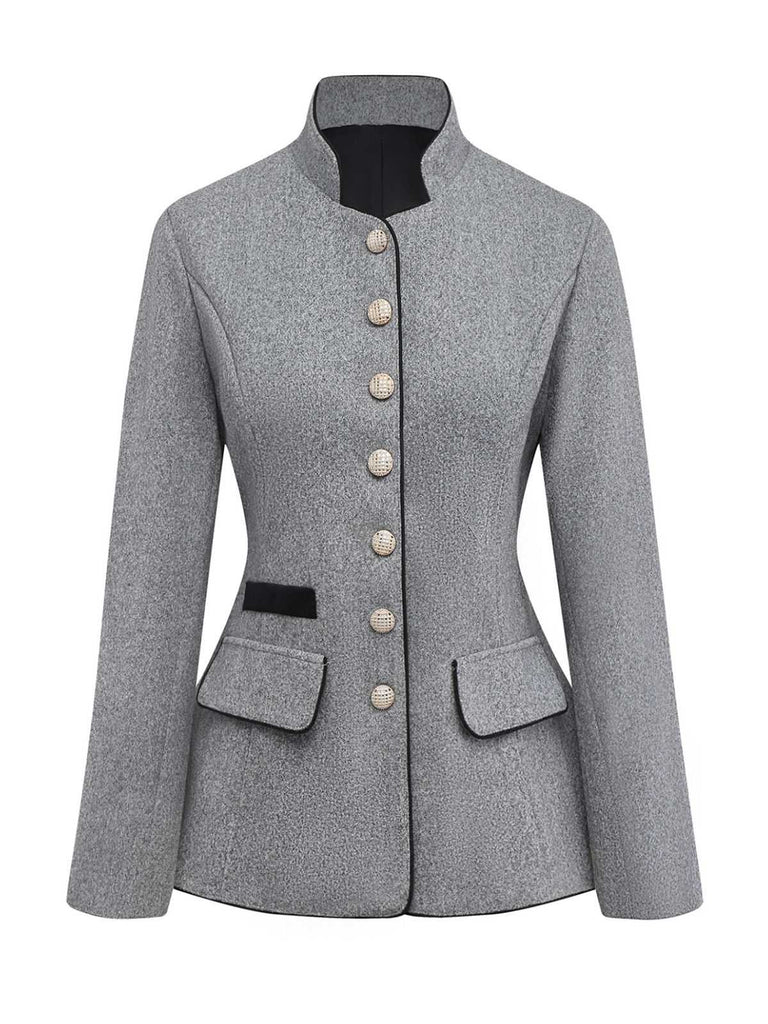 Grau 1940er Kunstwolle Stehkragen Tasten Jacke