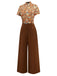 Orange 1970er Gänseblümchen Cord Krawattenhals Jumpsuit