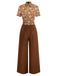 Orange 1970er Gänseblümchen Cord Krawattenhals Jumpsuit