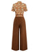 Orange 1970er Gänseblümchen Cord Krawattenhals Jumpsuit