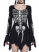 Schwarz 1980er Halloween Schädel Drucken Mini Kleid