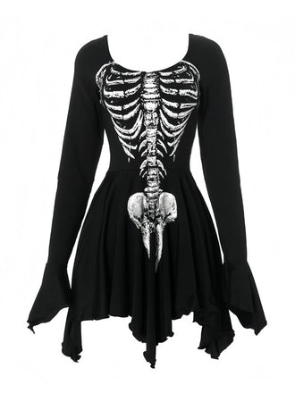Schwarz 1980er Halloween Schädel Drucken Mini Kleid