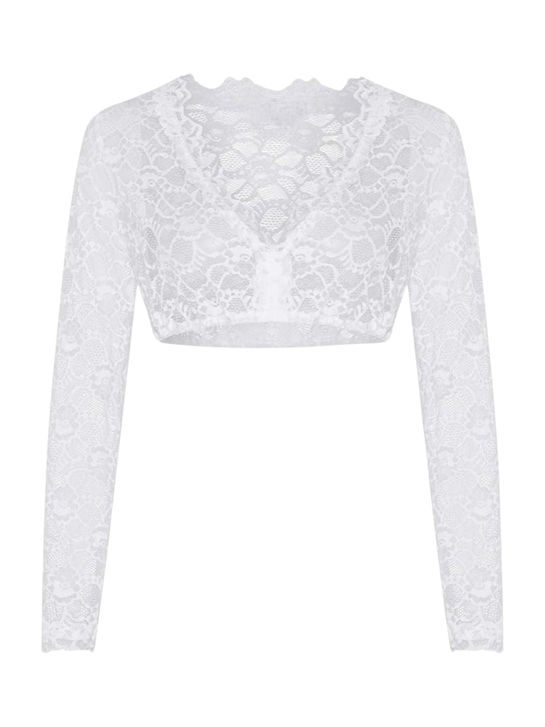 1950er Solide Oktoberfest Spitze Illusion Langarm Crop Top