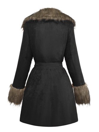 1950er Kunstpelz Kragen Revers Gürtel Mantel