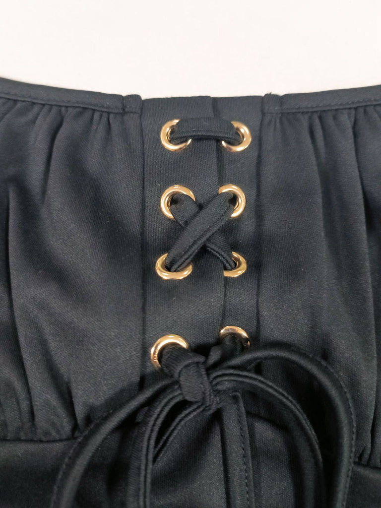 Schwarz 1950er Gold Stern Pailletten Netz Gerüschtes Kleid