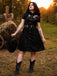 Schwarz 1940er Baumwolle Blumen Besticktes Westlicher Stil Kleid