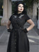 Schwarz 1940er Baumwolle Blumen Besticktes Westlicher Stil Kleid