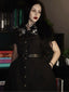 Schwarz 1940er Baumwolle Blumen Besticktes Westlicher Stil Kleid