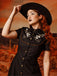 Schwarz 1940er Baumwolle Blumen Besticktes Westlicher Stil Kleid