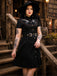 Schwarz 1940er Baumwolle Blumen Besticktes Westlicher Stil Kleid