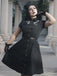 Schwarz 1940er Baumwolle Blumen Besticktes Westlicher Stil Kleid