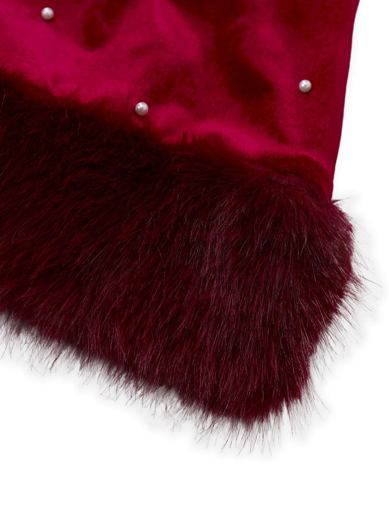 Rot 1960er Weihnachten Perlen Bogen Samt Kleid