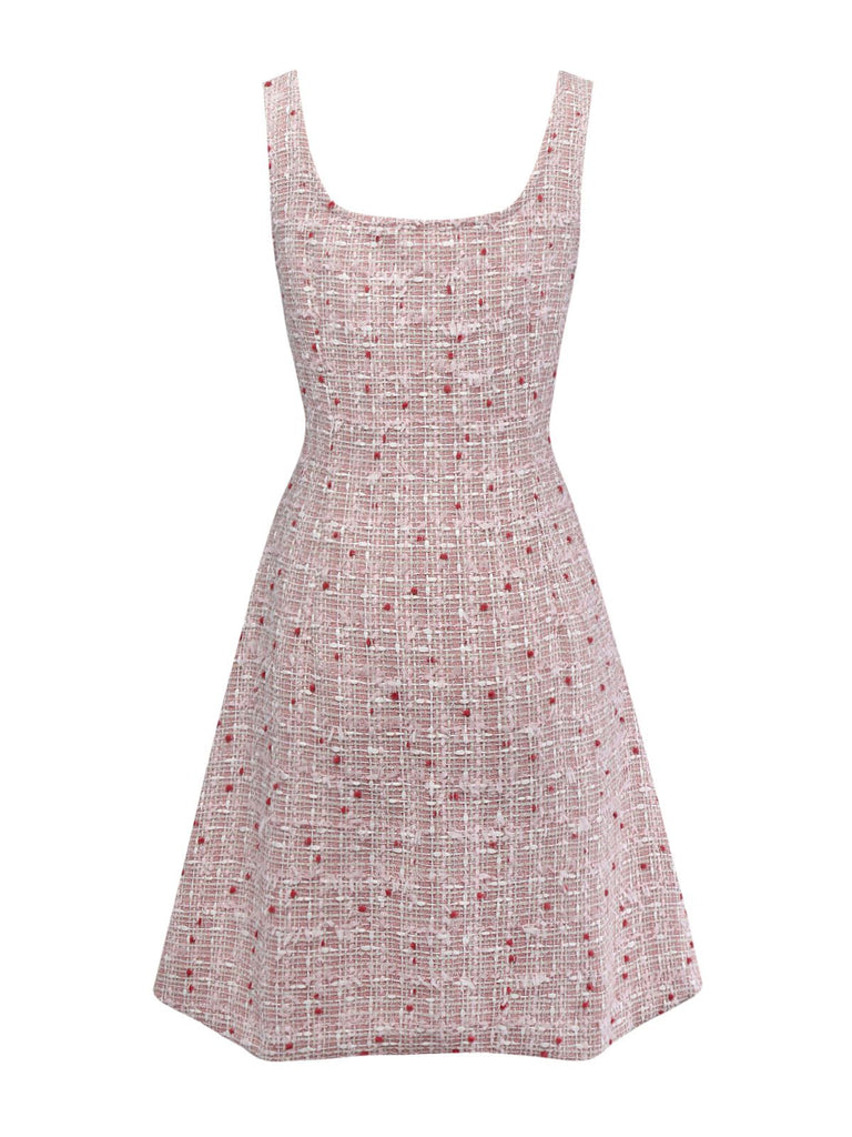 Rosa 1960er Plaid Tweed Mini Schürze Kleid