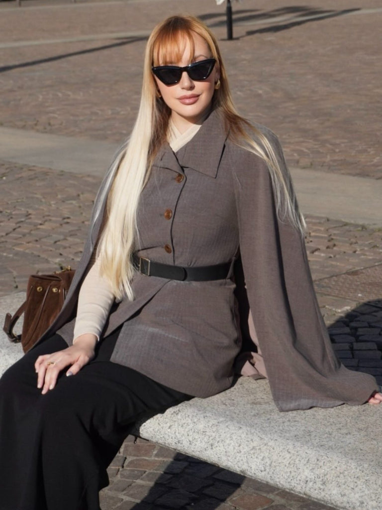 1940er Revers Gürtel Jacke Mit Abnehmbarer Umhang