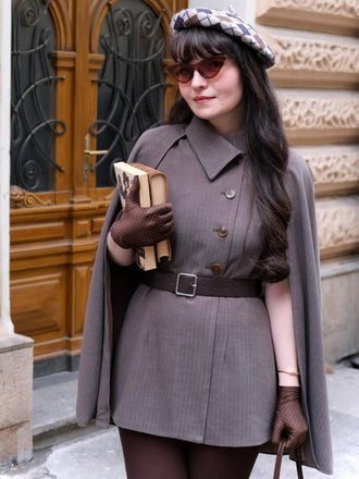 1940er Revers Gürtel Jacke Mit Abnehmbarer Umhang