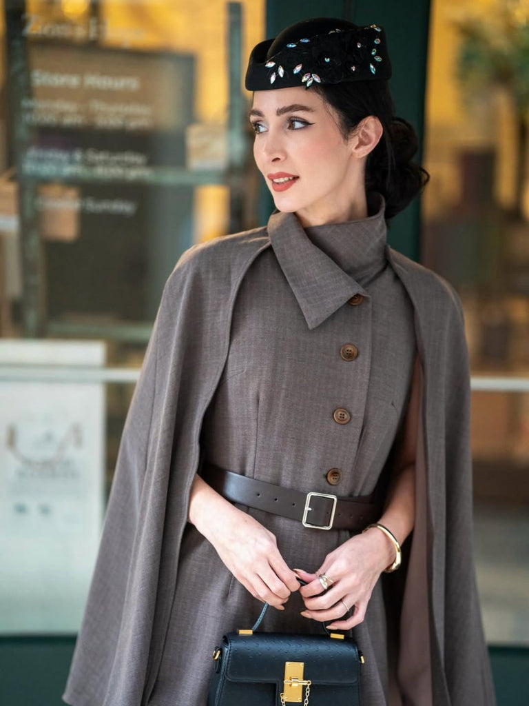 1940er Revers Gürtel Jacke Mit Abnehmbarer Umhang