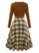 Braun 1950er Krawattenhals Stricken Plaid Kleid