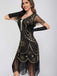 1920er Rundhalsausschnitt Paillette Franse Klappe Kleid