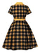 1950er Gingham Plaid Tasten Revers Gürtel Kleid