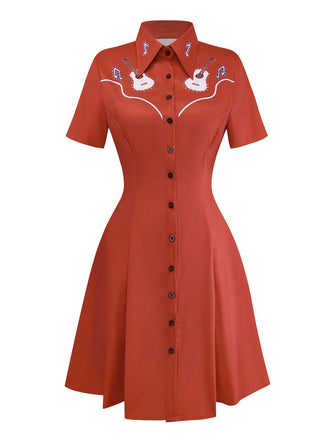 Rot 1950er Gitarre & Hinweise Revers Kleid