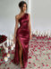 1960er Eine Schulter Gerüscht Schlitz Satin Kleid