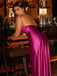 1960er Eine Schulter Gerüscht Schlitz Satin Kleid