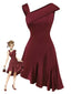 Weinrot 1960er Satin Strassstein Schulterfrei Kleid