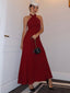 Rot 1930er Solide Chiffon Criss Kreuzen Trägerlos Cabrio Kleid