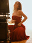 Rot 1930er Solide Chiffon Criss Kreuzen Trägerlos Cabrio Kleid