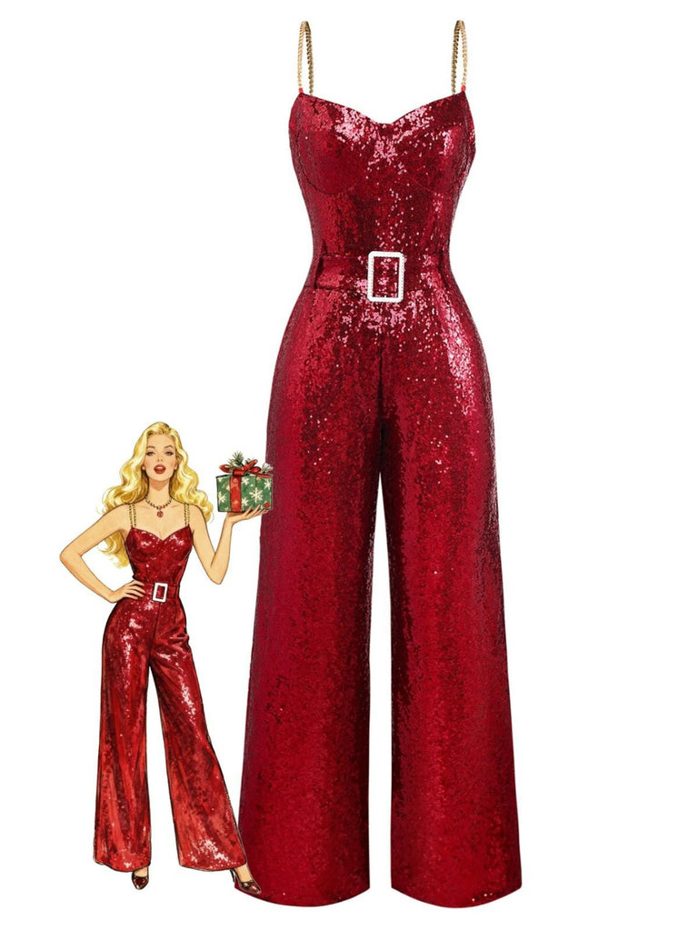 1970er Kette Träger Pailletten Disco Jumpsuit