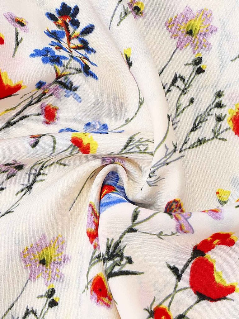 Beige 1950er Halter Blumen Rückenfrei Jumpsuit