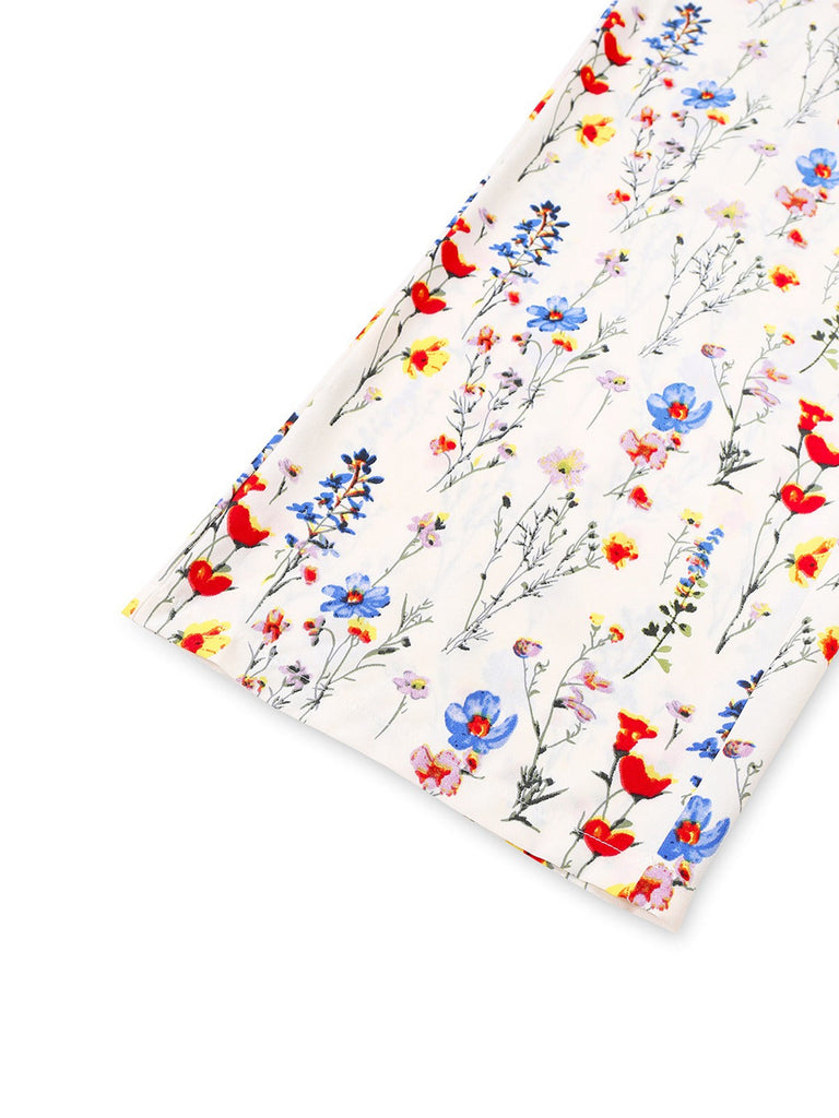 Beige 1950er Halter Blumen Rückenfrei Jumpsuit