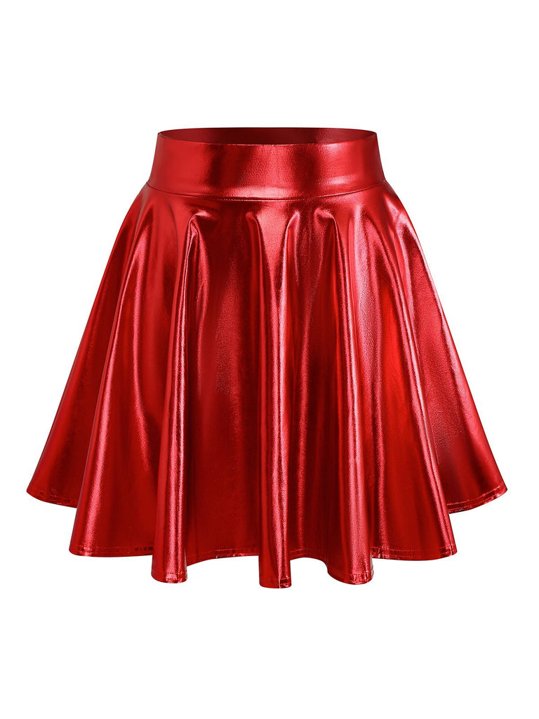 2PCS Metallisch 1970 Disco Schulterfrei Top & Plissiertes Rock