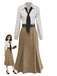Evelyn Carnahan Outfit Khaki 1930er Streifen Revers Abnehmbare Krawatte Kleid