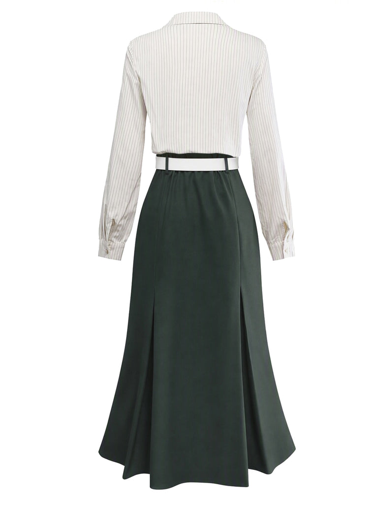 30er Kleid mit gestreifter Blusenpartie, Revers und abnehmbarer Krawatte