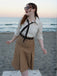 Evelyn Carnahan Outfit Khaki 1930er Streifen Revers Abnehmbare Krawatte Kleid