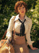 Evelyn Carnahan Outfit Khaki 1930er Streifen Revers Abnehmbare Krawatte Kleid